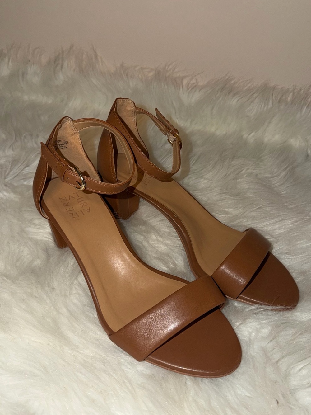 Women’s Tan Block Heel Sandals with Ankle Strap